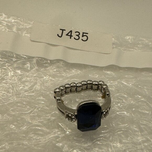 Stunning Silver-Plated Ring With Large Blue Stone & Rhinestones Stretch Adj - Picture 5 of 5